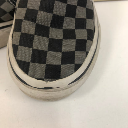 Black+Grey Checkered Slip Ons