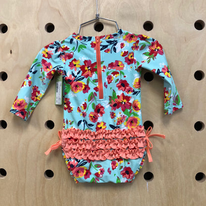 Blue Floral Ruffle Swimsuit