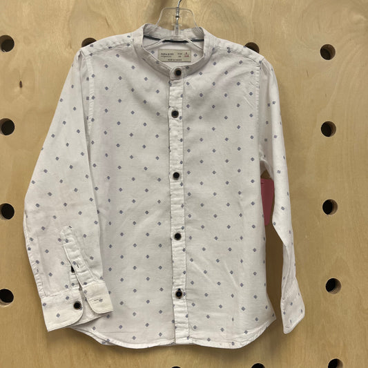 White & Blue Printed Button Up
