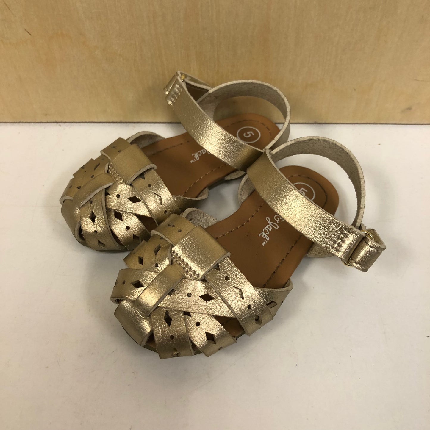 Gold Velcro Strap Sandals