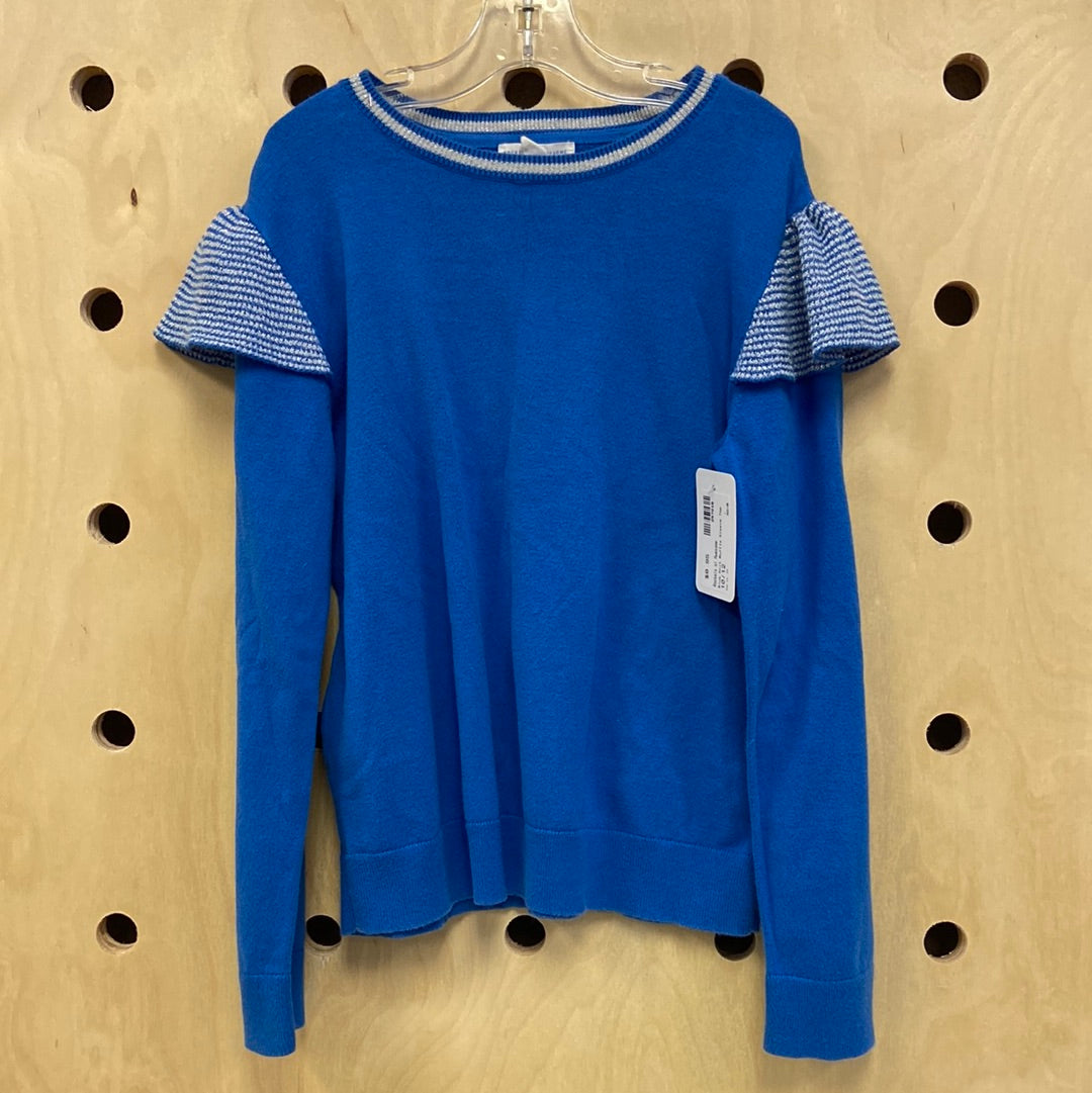 Blue Knit Ruffle Sleeve Top