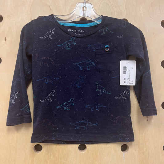 Navy Speckled Dino LS Tee