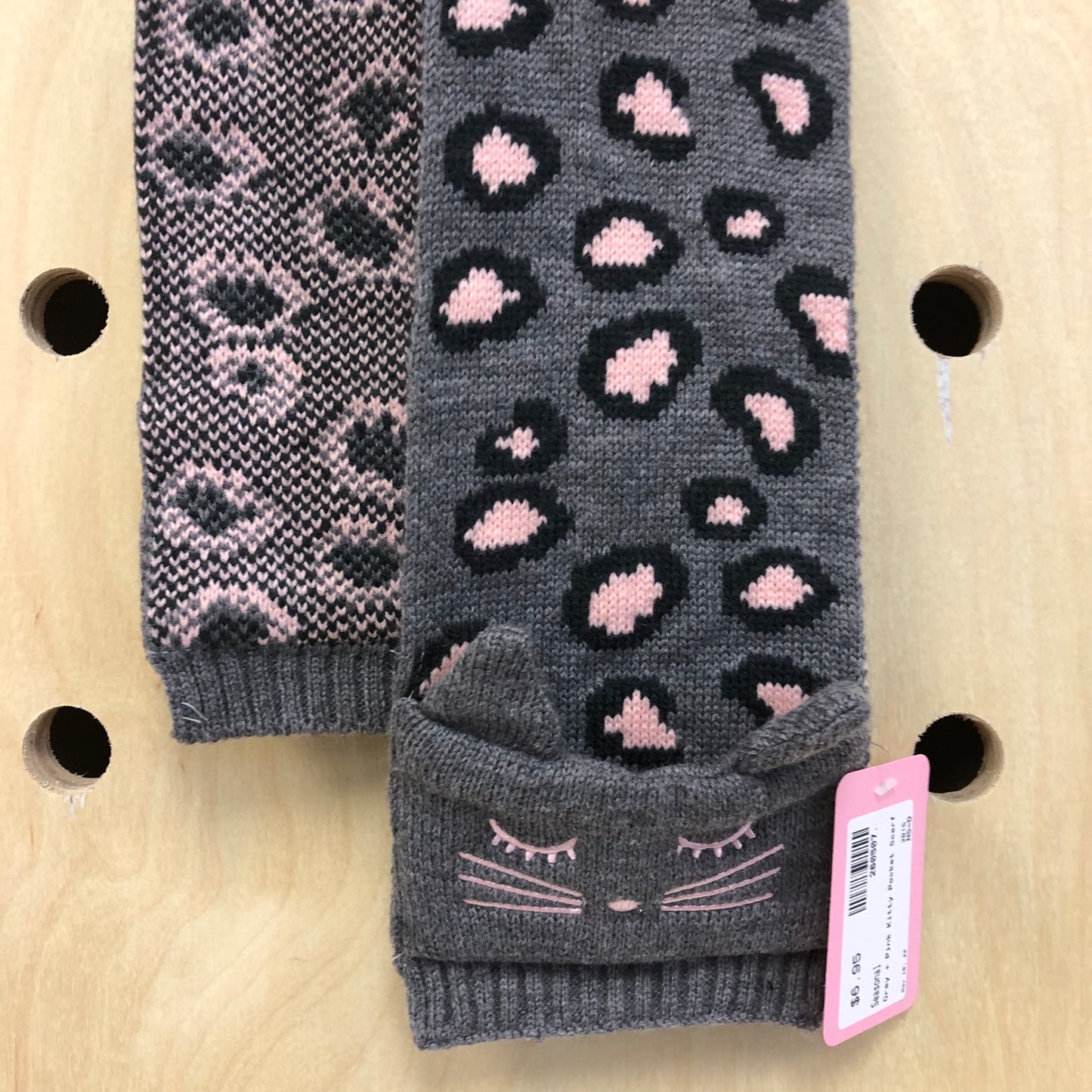 Grey + Pink Kitty Pocket Scarf