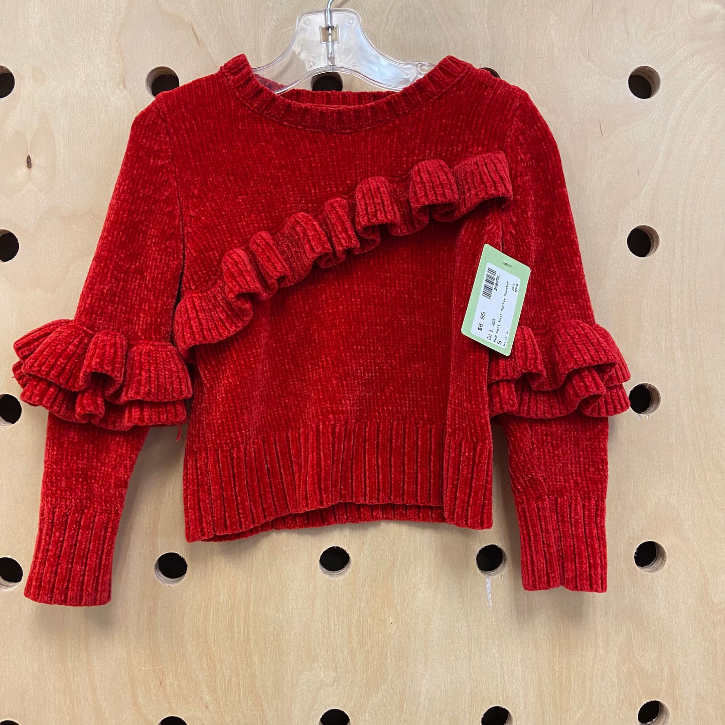 Red Soft Knit Ruffle Sweater