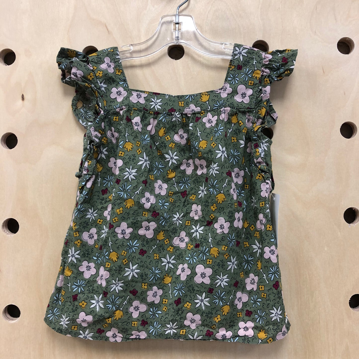 Olive Floral Ruffle Tank