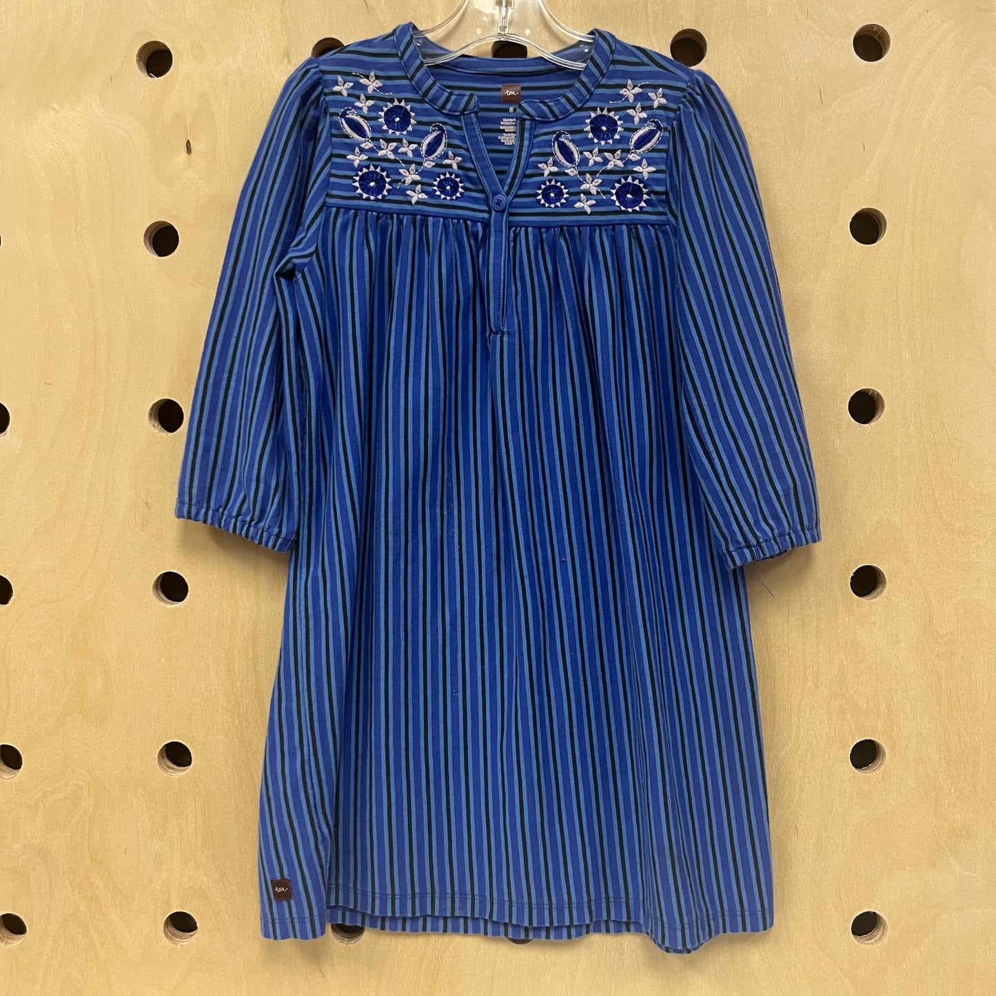 Blue Striped Embroidered Dress