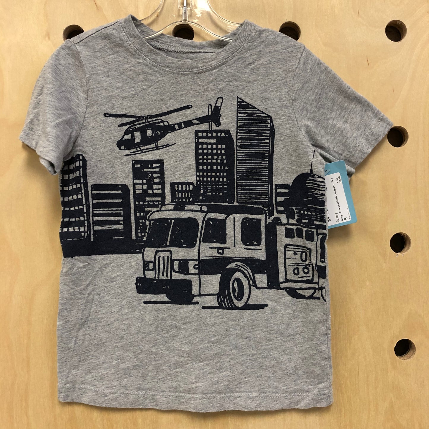 Grey Firetruck+Helicopter Tee