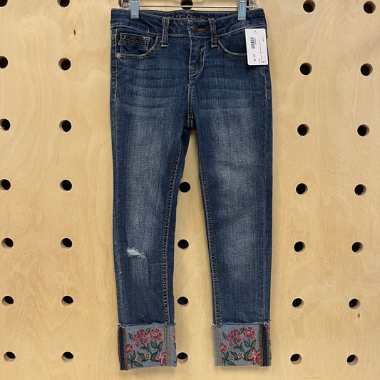 Dark Wash Embroidered Denim