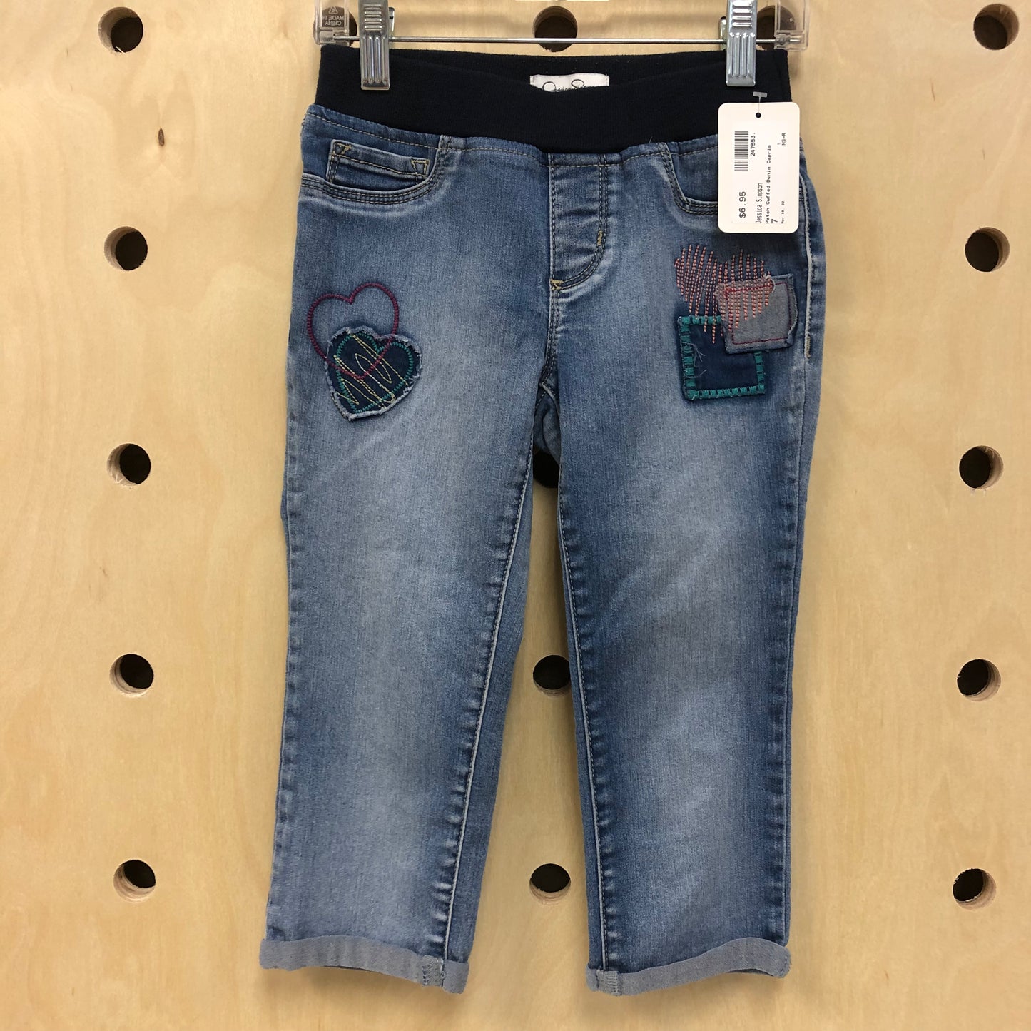 Patch Cuffed Denim Capris