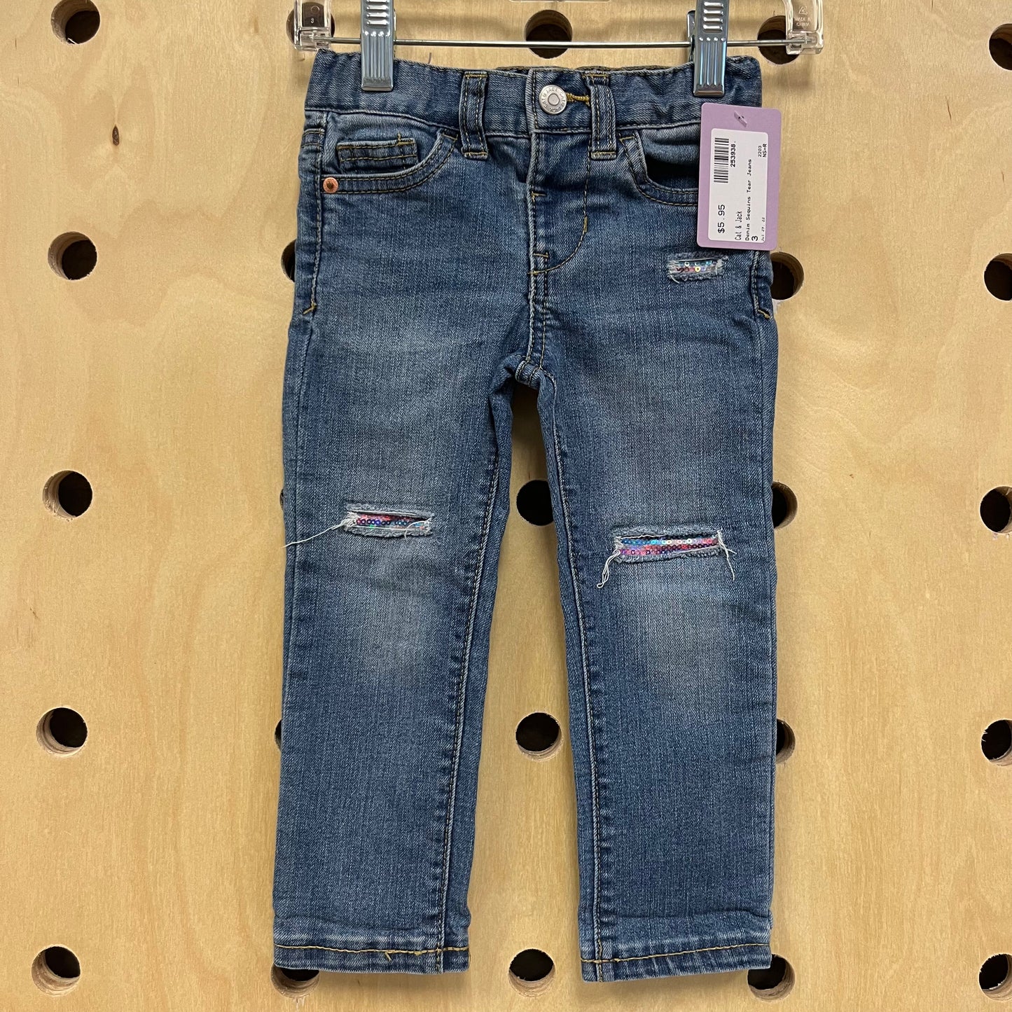 Denim Sequins Tear Jeans