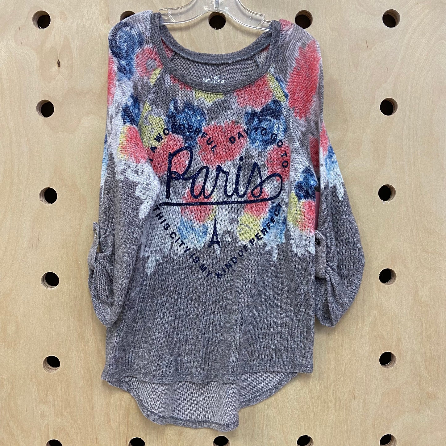 Grey Knit Floral Paris Top