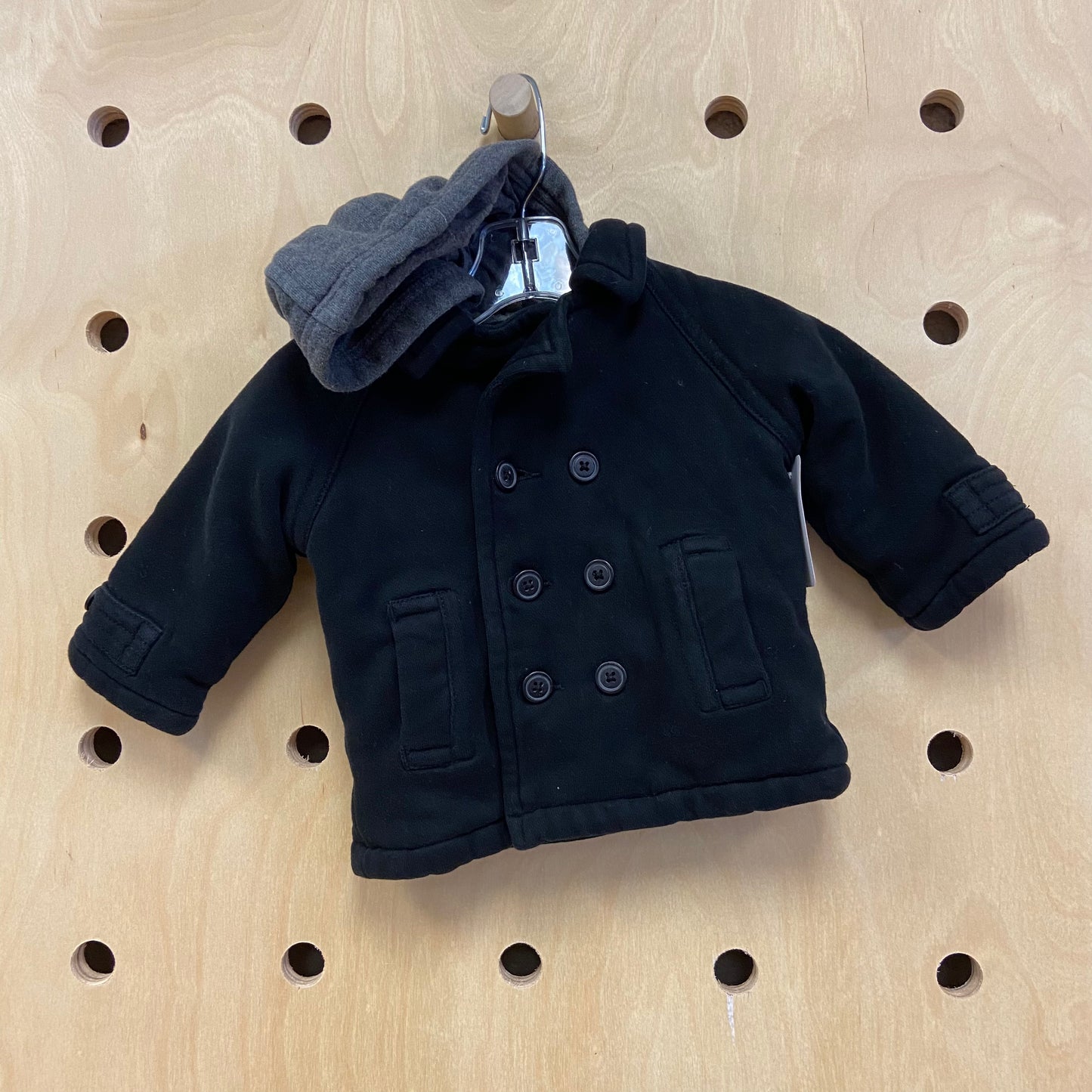 Black Thick Lined Hooded Coat