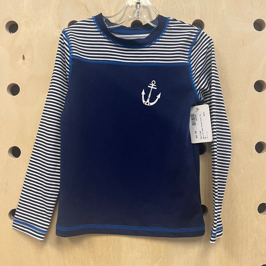 Navy Striped Sleeve Swim Tee