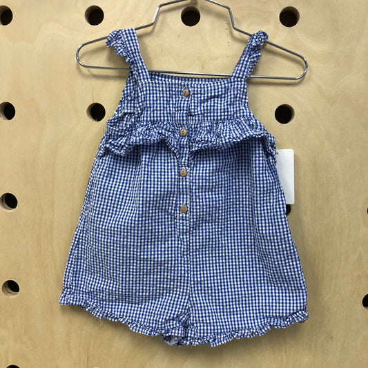 Blue Plaid Button Romper