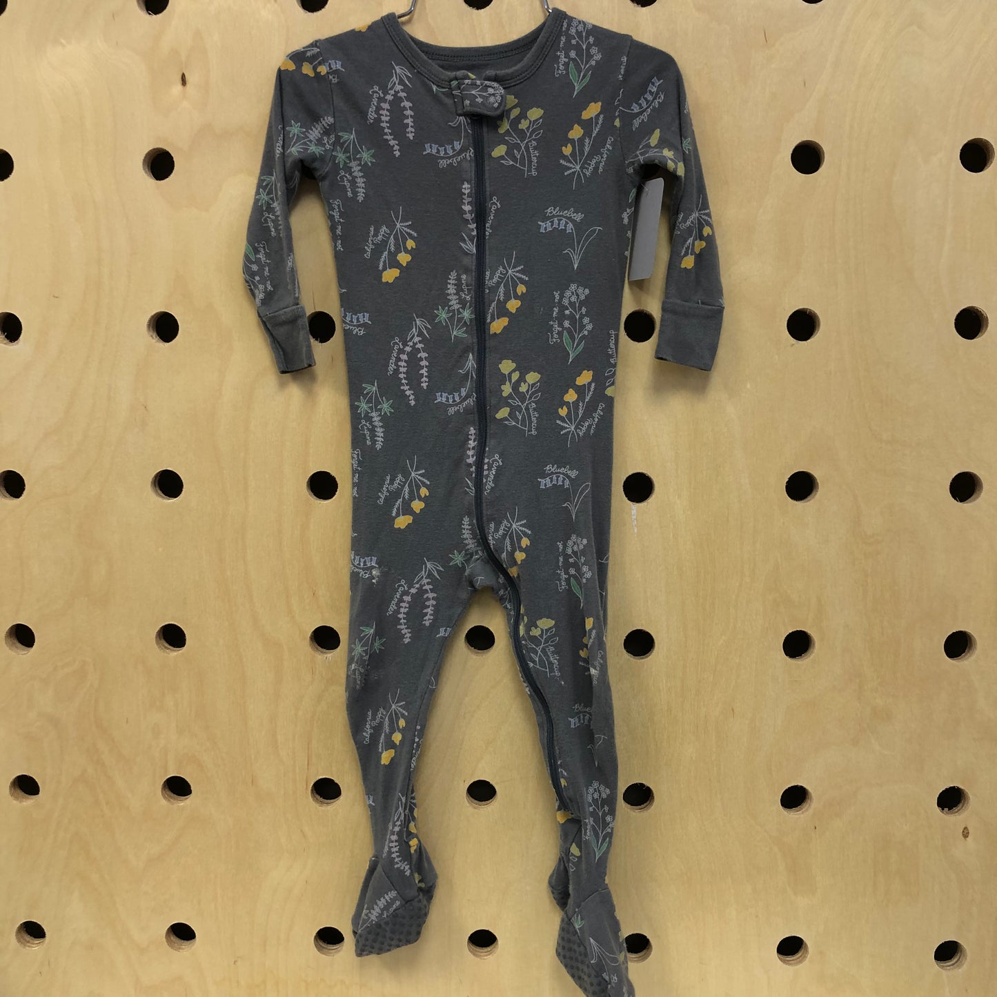 Grey Floral Zippered Footies