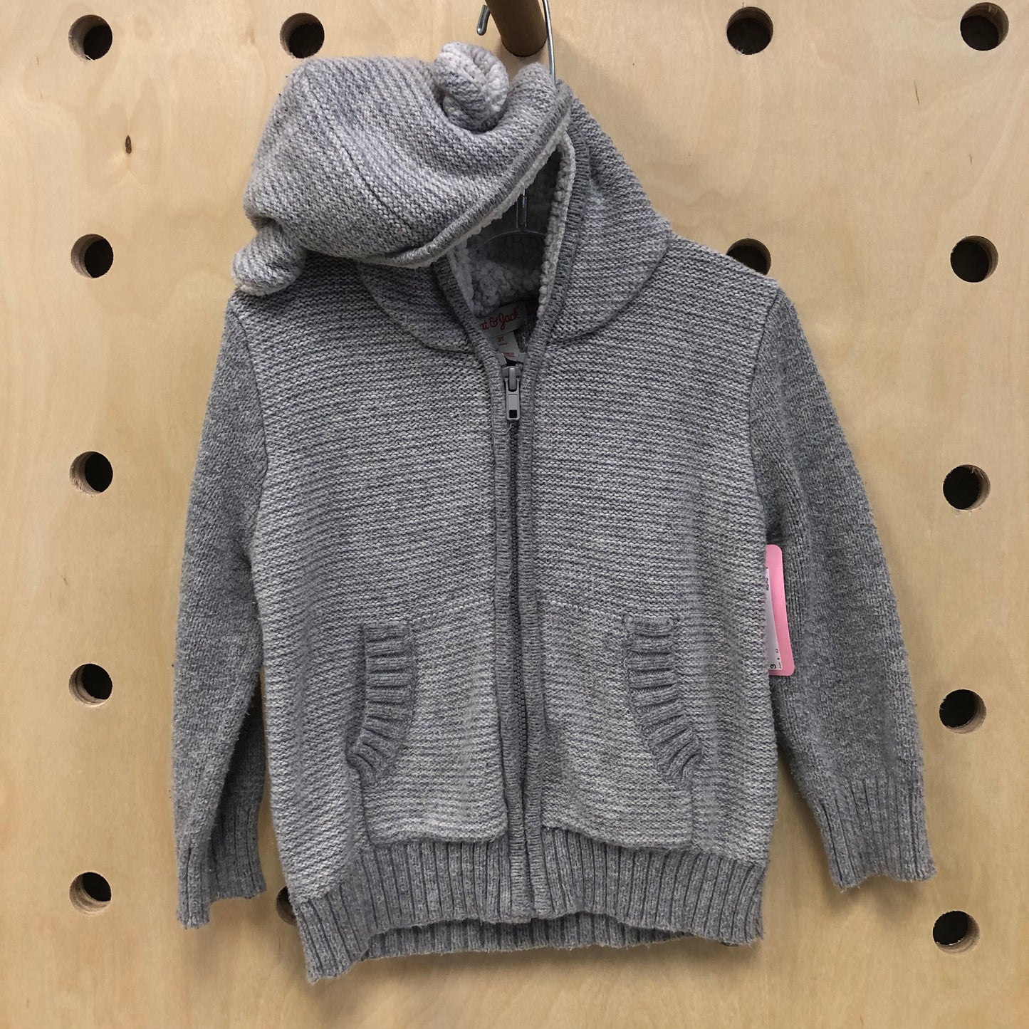 Grey Knit Ears Zip Hoodie