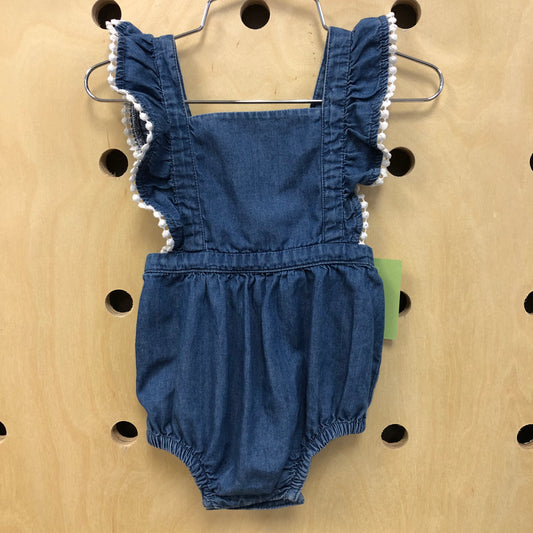 Denim Pom Pom Romper