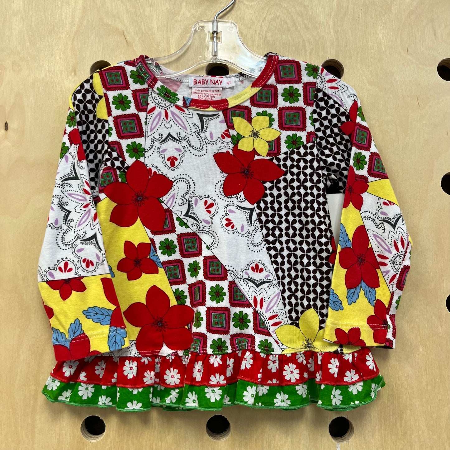Patterned Ruffle LS Top