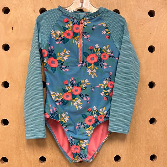 Blue Floral LS Swimsuit