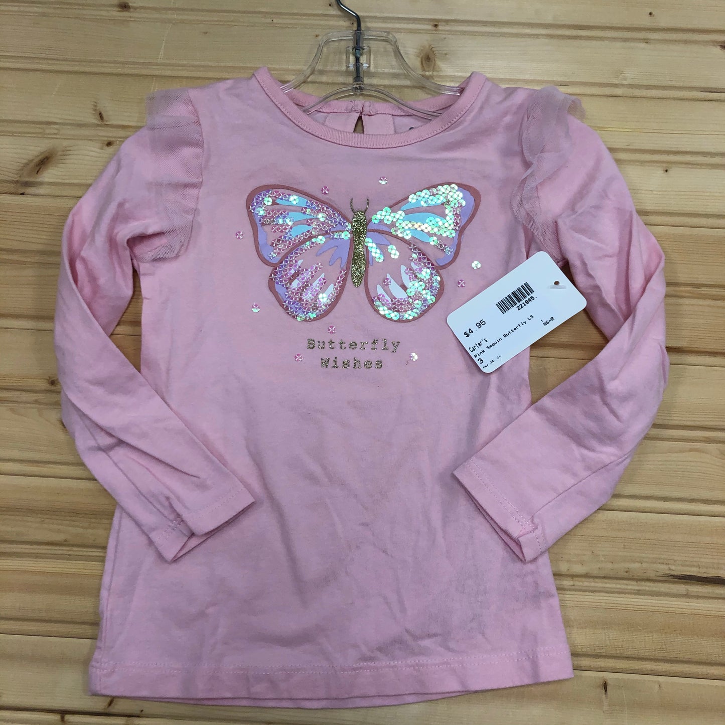 Pink Sequin Butterfly LS