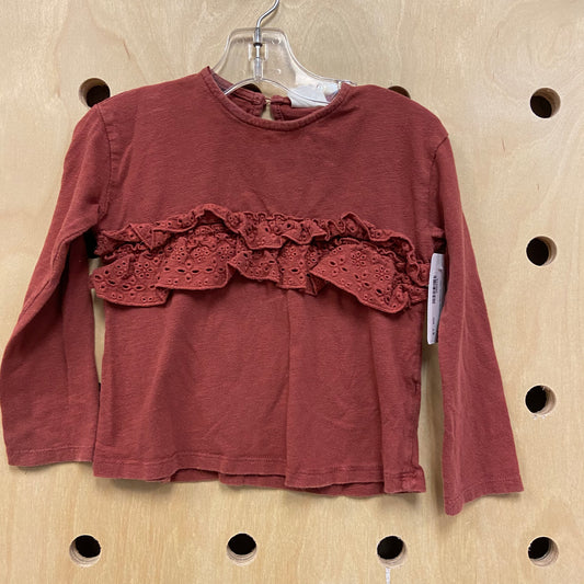 Rust Long Sleeve Ruffle Top