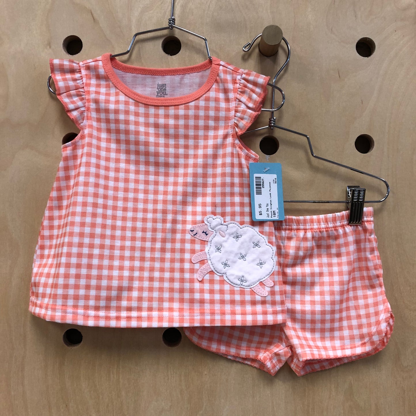 Peach Gingham Lamb Pajamas