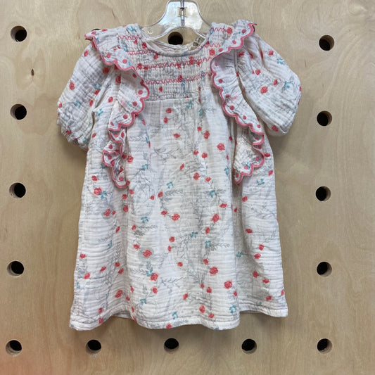 Cream Floral Gauze Dress