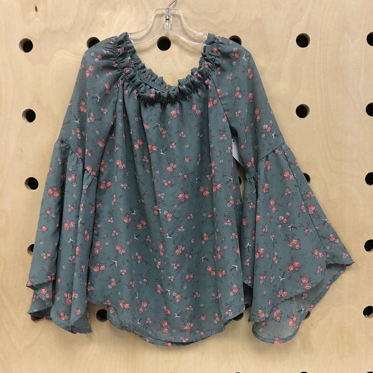 Grey Chiffon Bird Floral Top