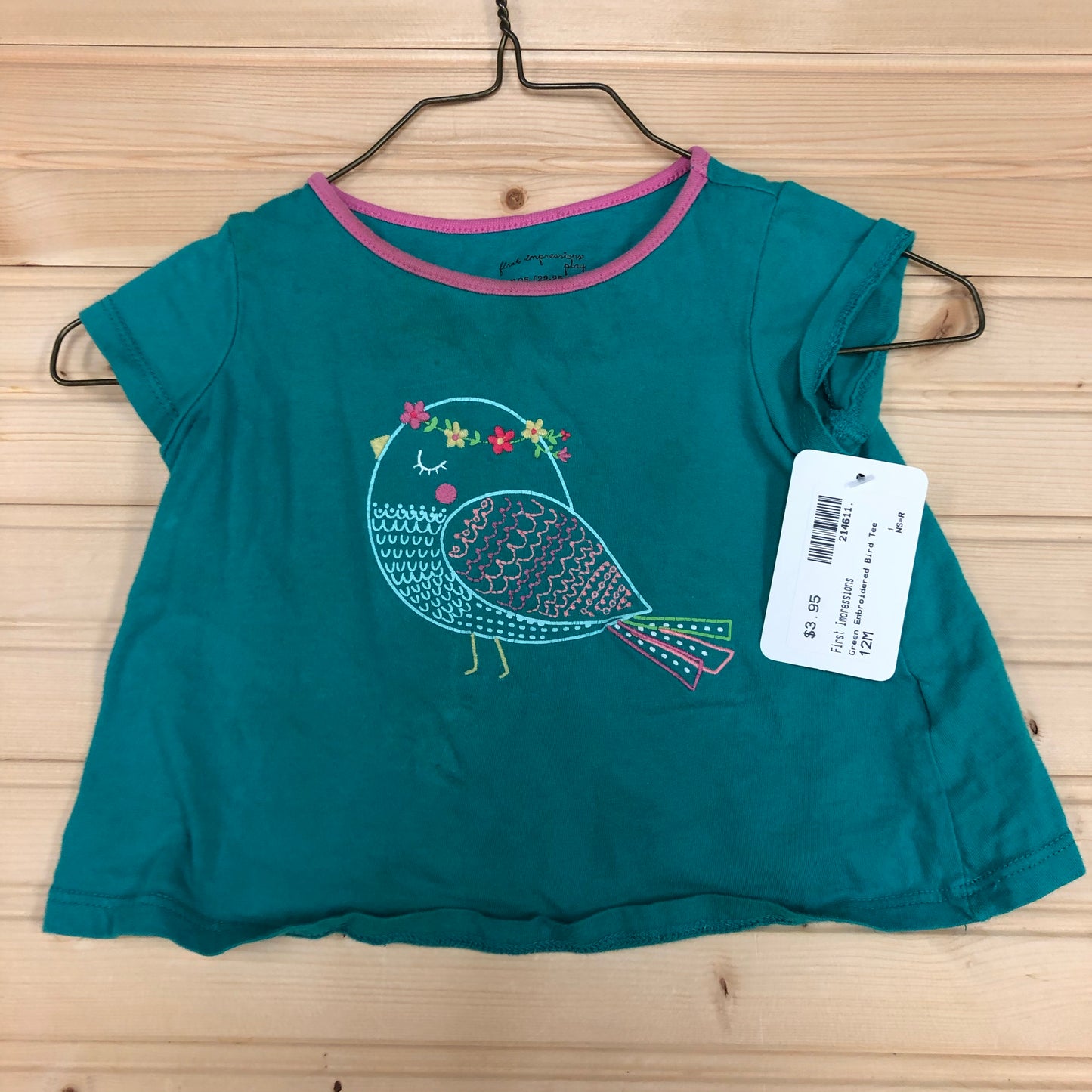 Green Embroidered Bird Tee