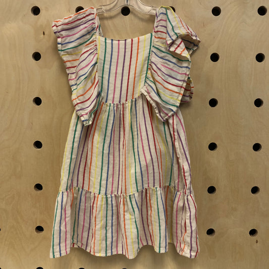 Cream Striped Ruffle Dress