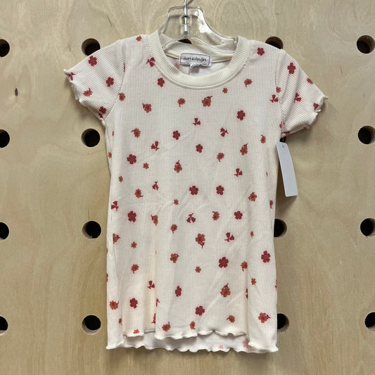 Cream + Red Floral Ribbed Top
