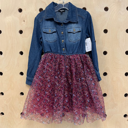 Denim+Maroon Tulle Dress