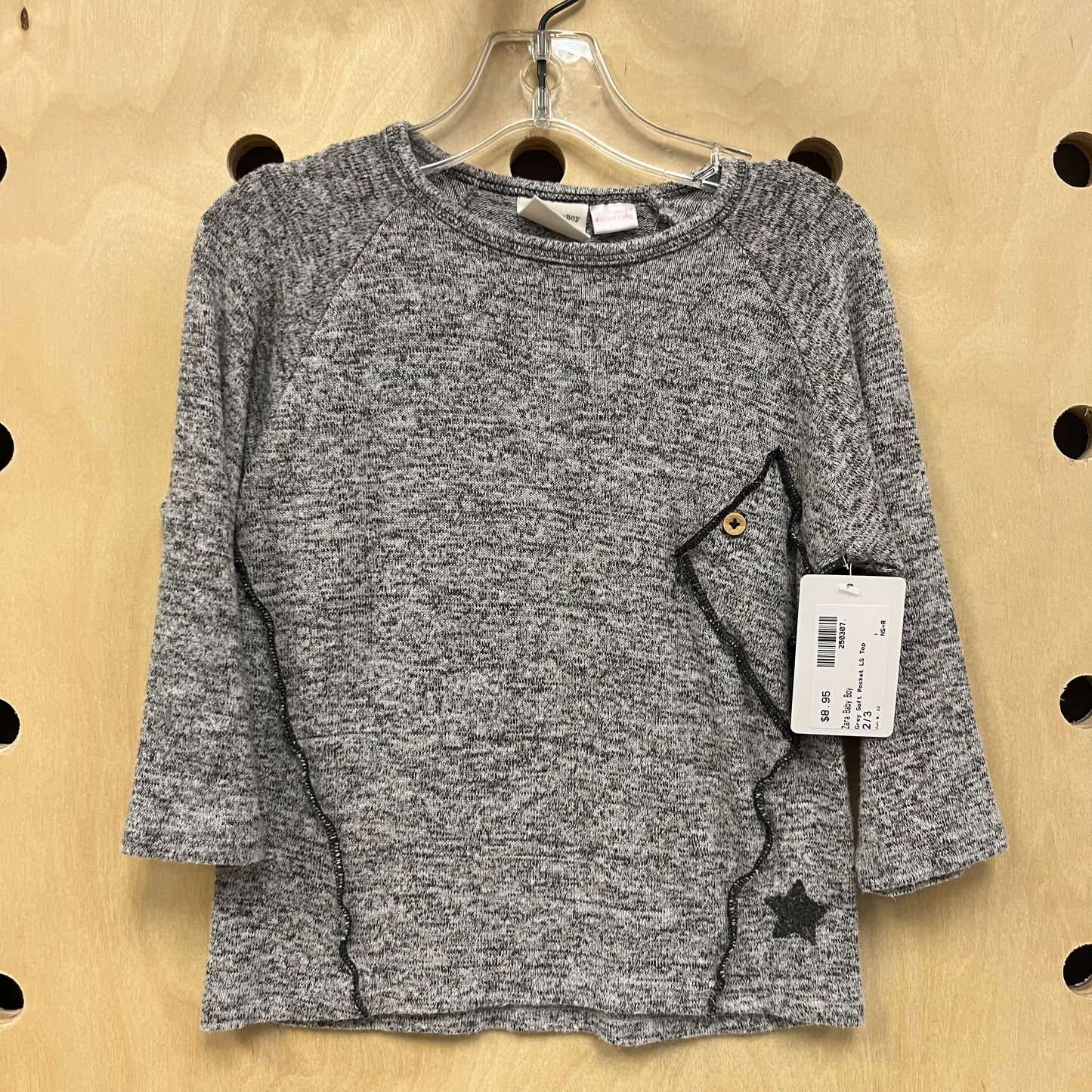Grey Soft Pocket LS Top
