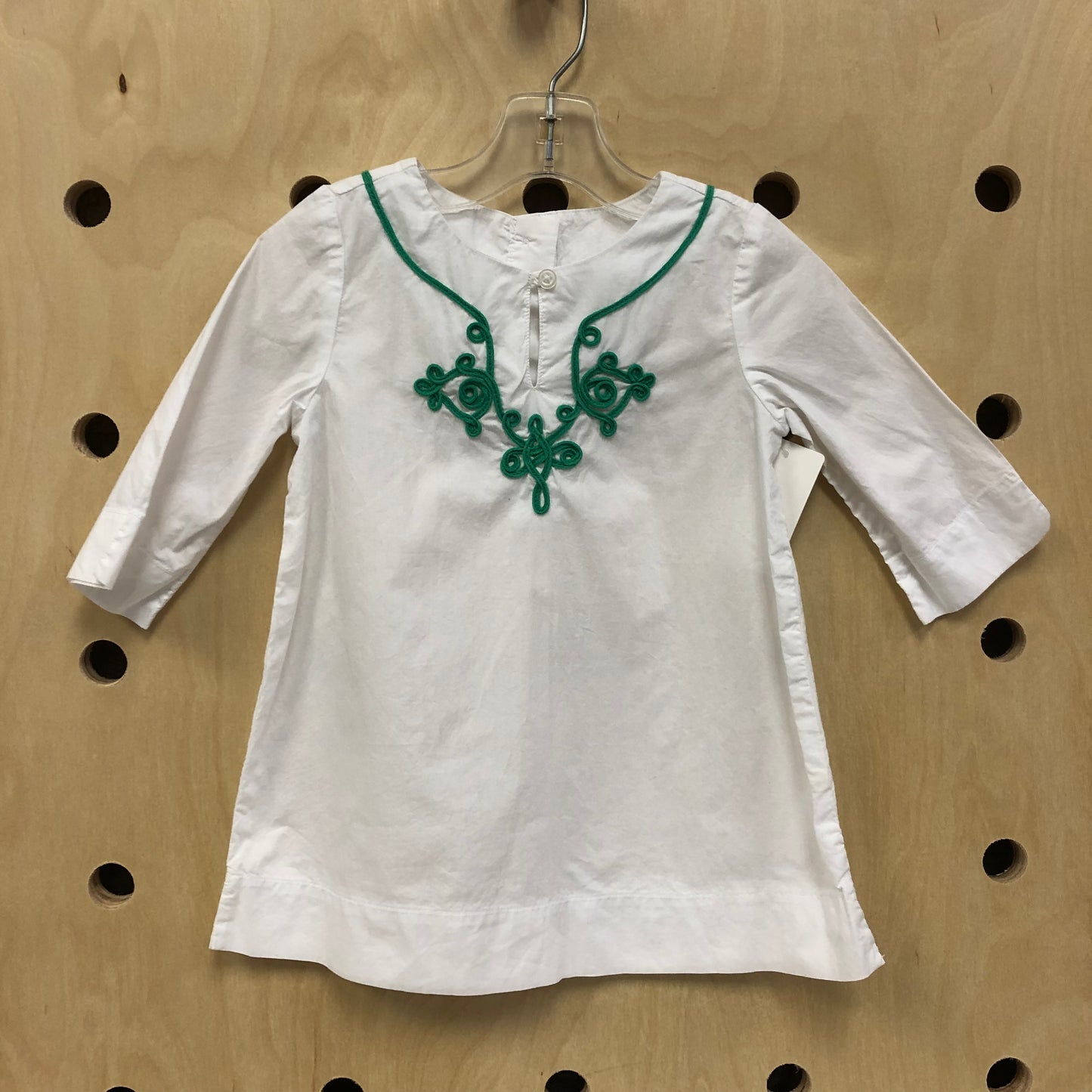 White Green Embroidered Top