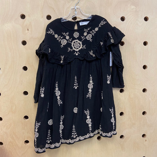 Black Embroidered Floral Dress