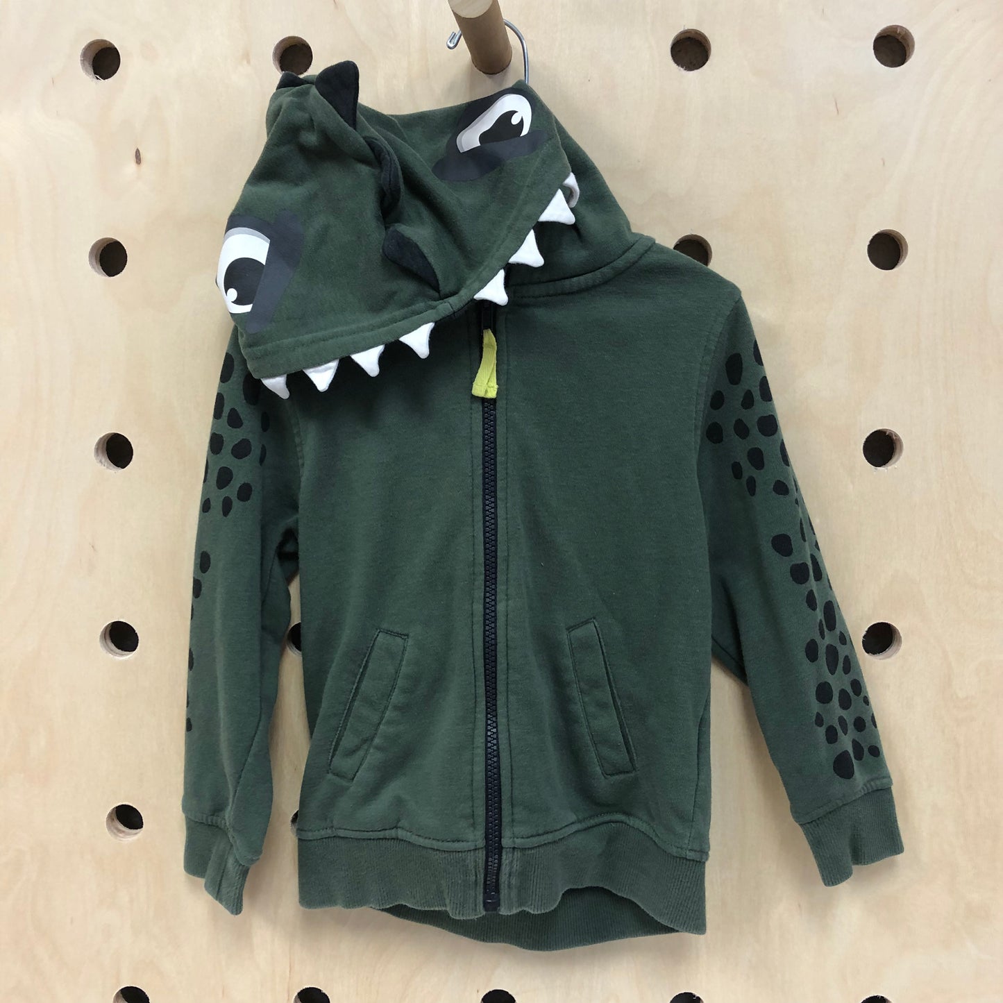 Olive T-Rex Zip Up Hoodie