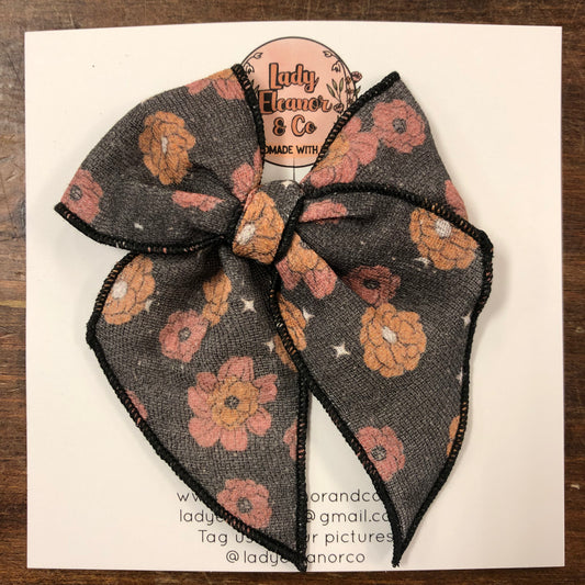 Dark Floral Clip Bow