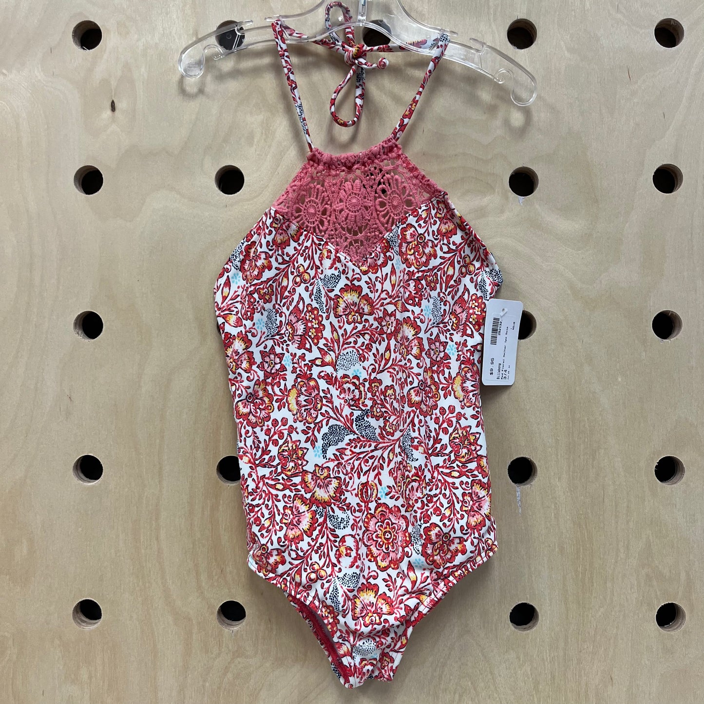 Red Floral Halter 1pc Swim