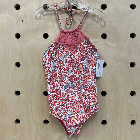 Red Floral Halter 1pc Swim
