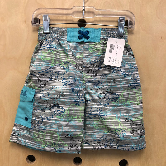 Grey Striped Dino Swim Shorts