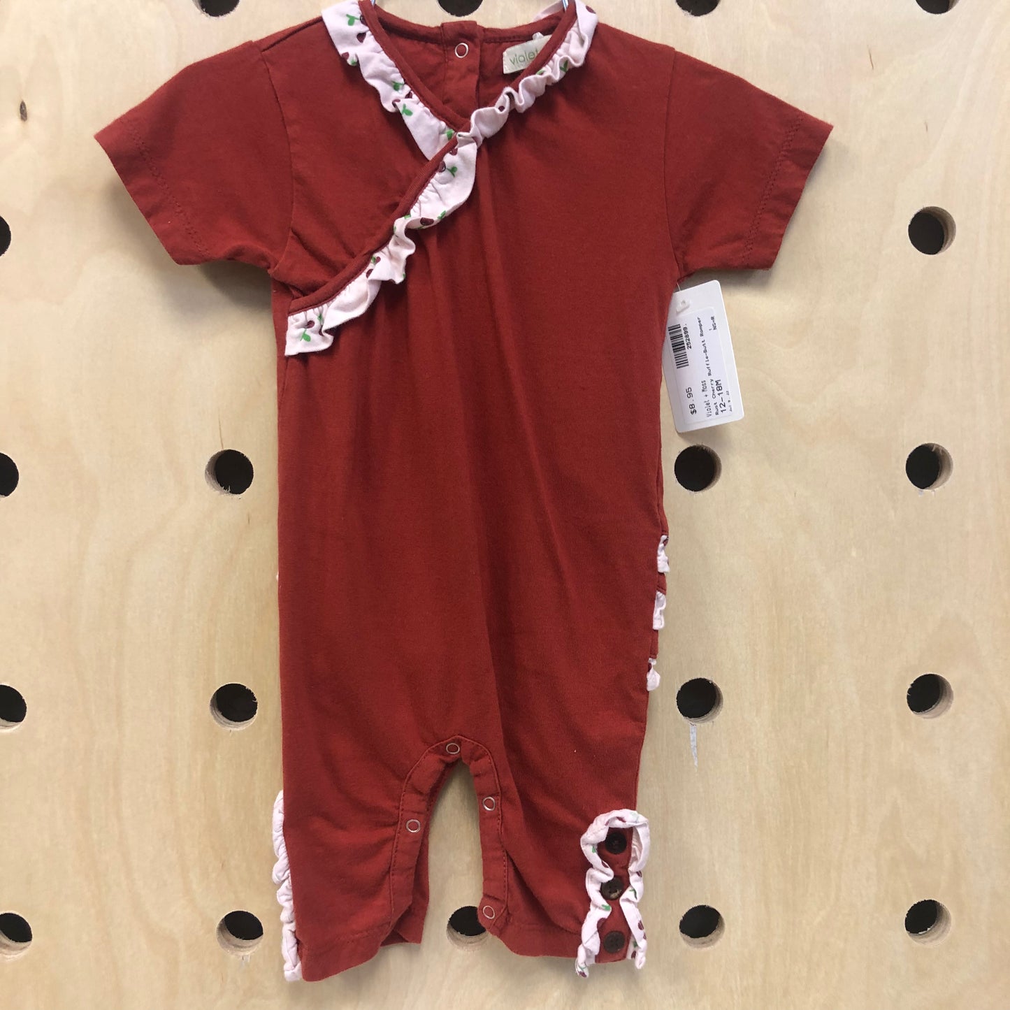 Rust Cherry Ruffle-Butt Romper