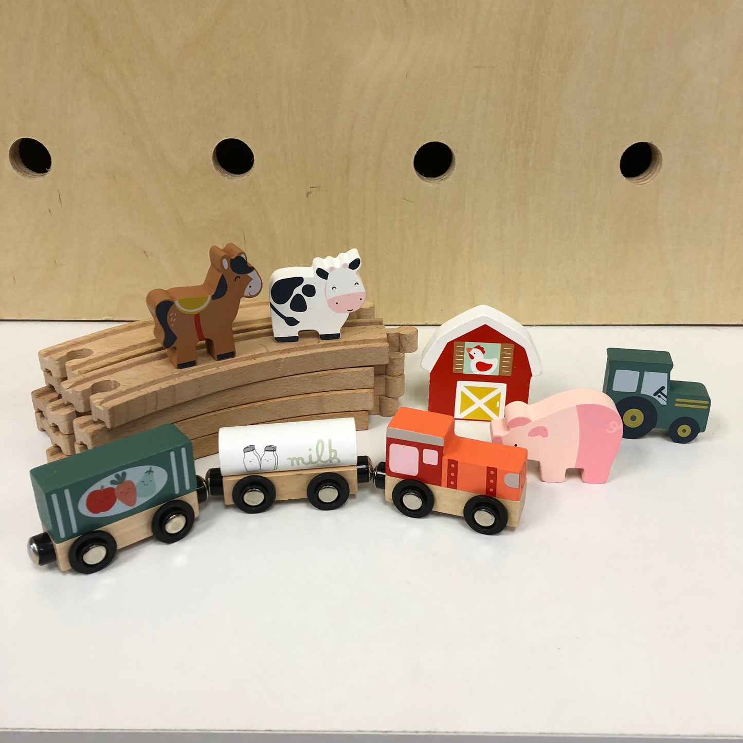 Wooden Barn Train Track Set