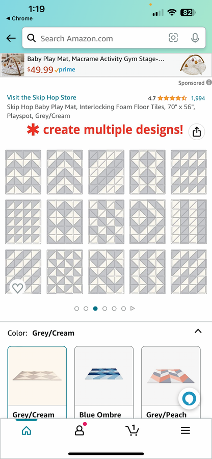 Grey/Cream Geo Interlocking Foam Tiles