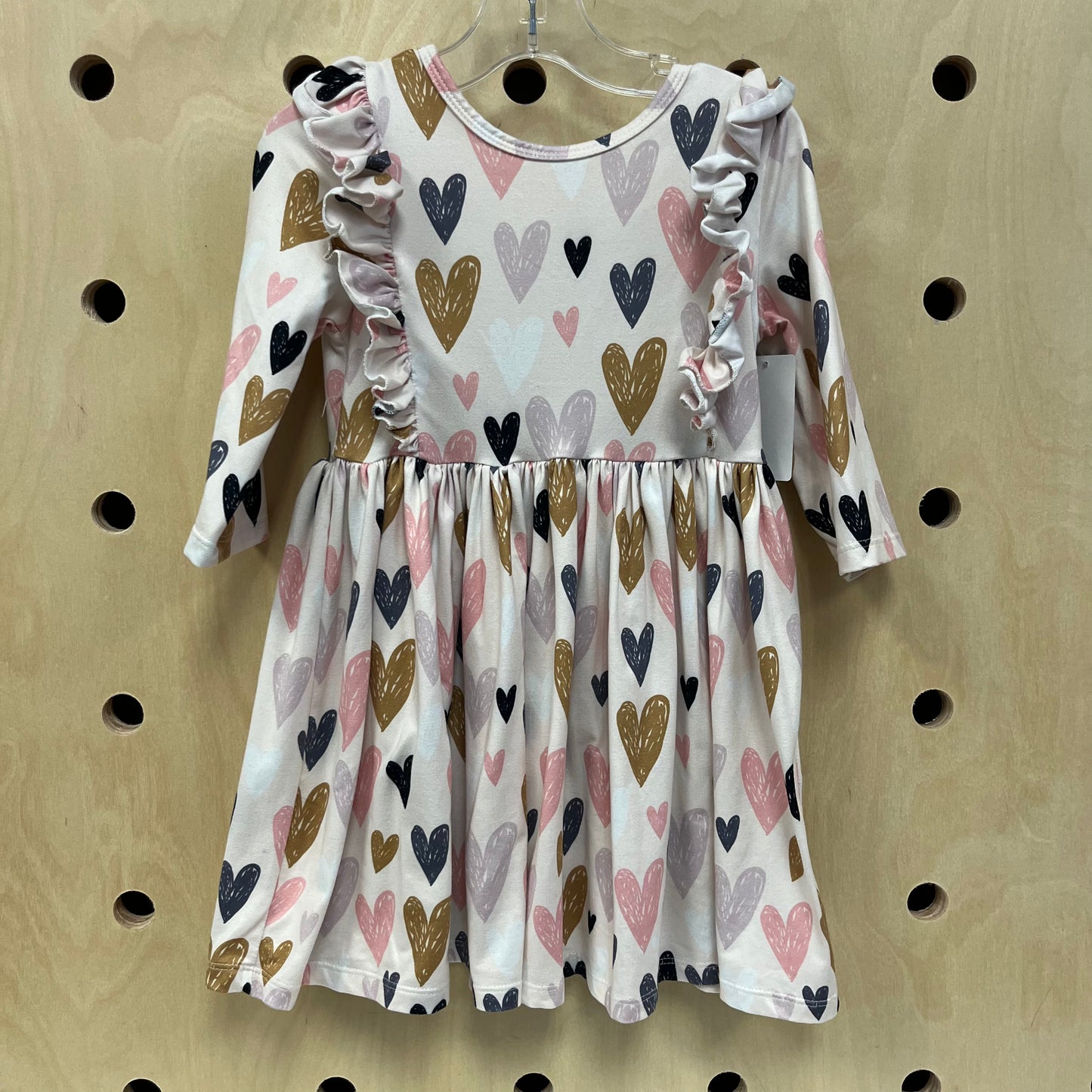Pink Hearts Ruffle LS Dress