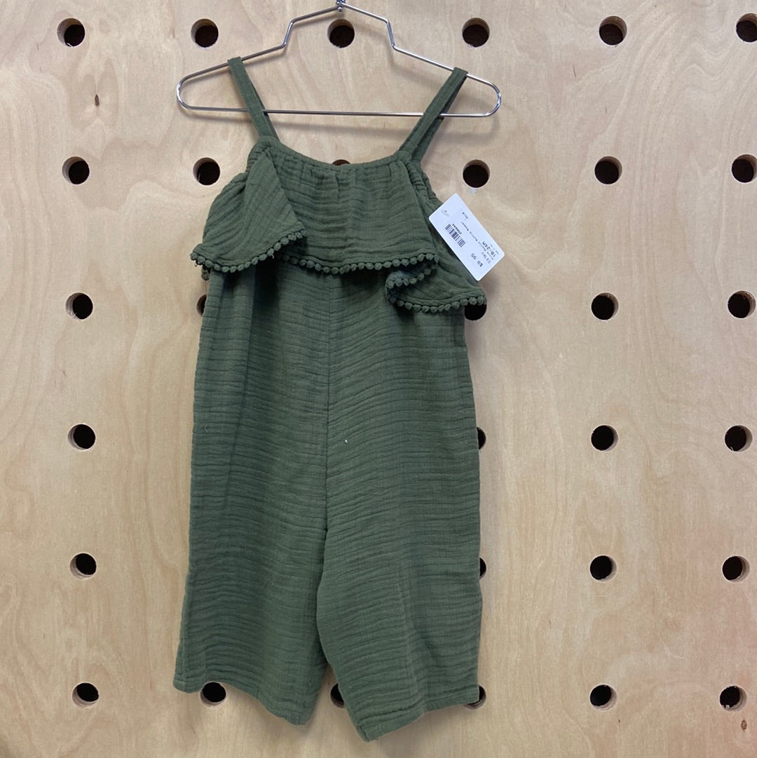Olive Muslin Ruffle Romper