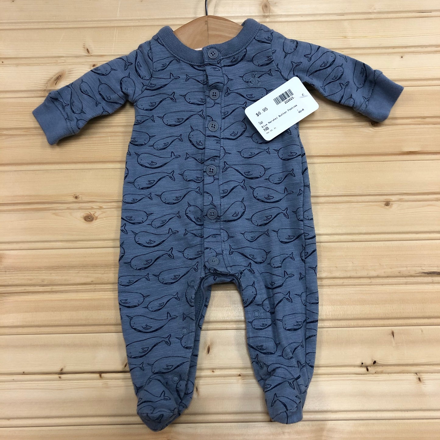 Blue Narwhal Button Footies