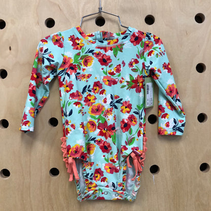Blue Floral Ruffle Swimsuit