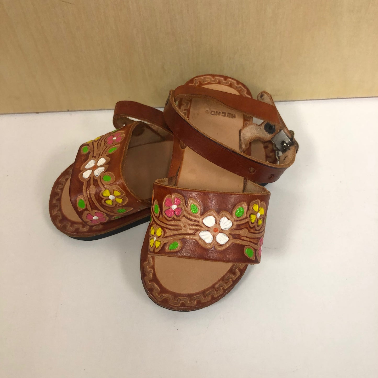 Brown Floral Leather Sandals