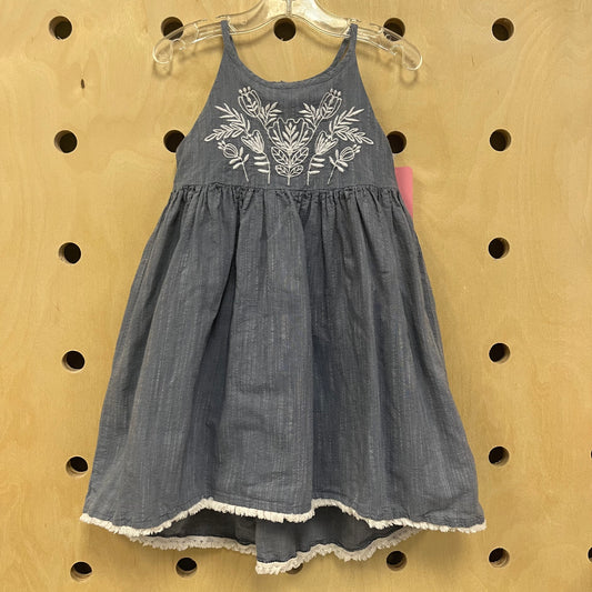 Denim Leaf Embroidered Dress