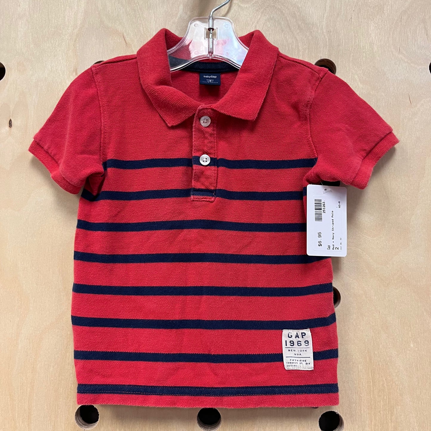 Red + Navy Striped Polo